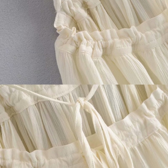 NEW Strappy Plunge Halter Dot Ruffle Mini Dress Off White Cream Ivory - Picture 6 of 13